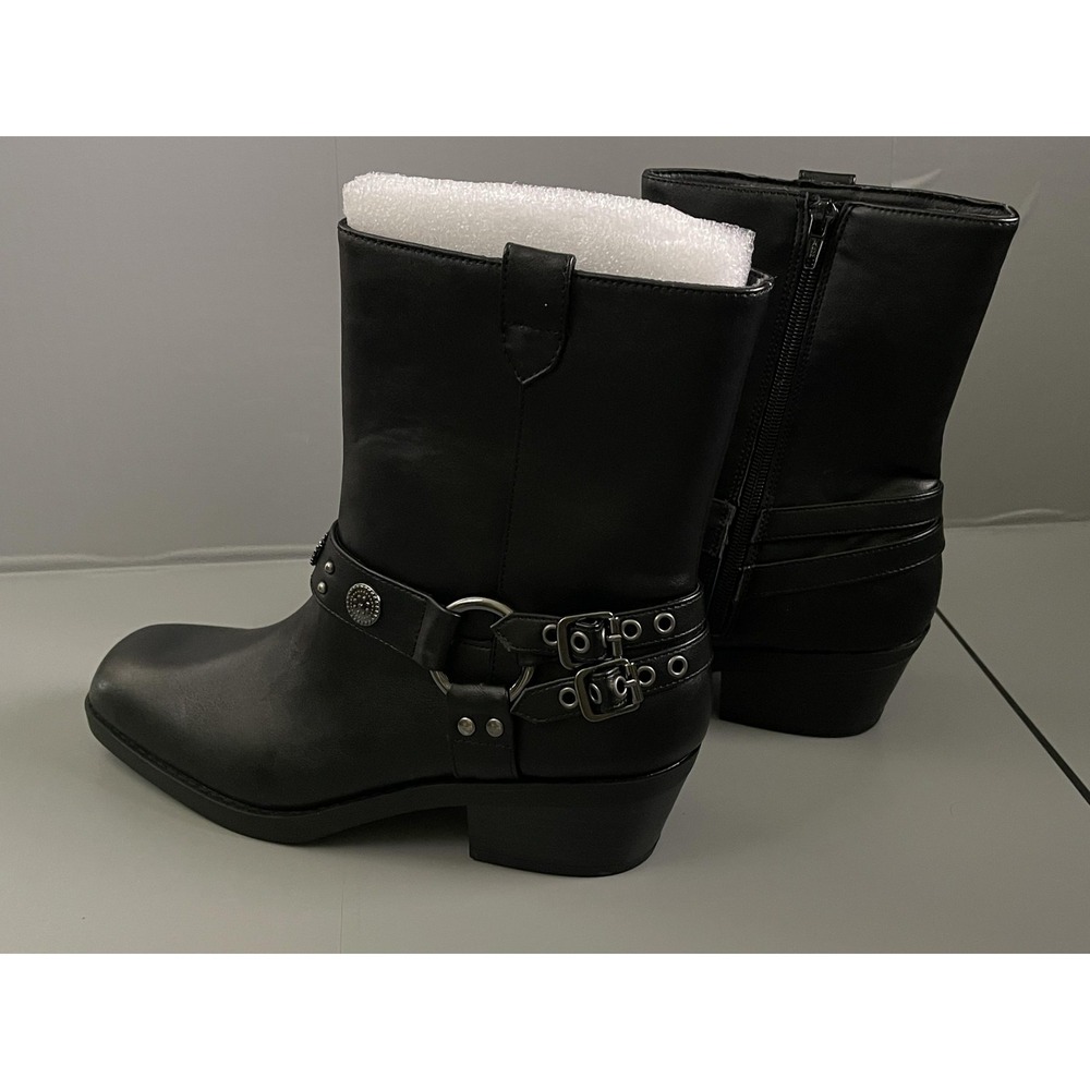 Wild Pair Boots Womens Size 8.5 Black Sherrip Biker Mid Calf Block Heel Studded
